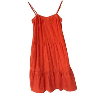 Knox Rose Coral Orange Tiered Midi Dress Adjustable Straps Pockets Womens Medium